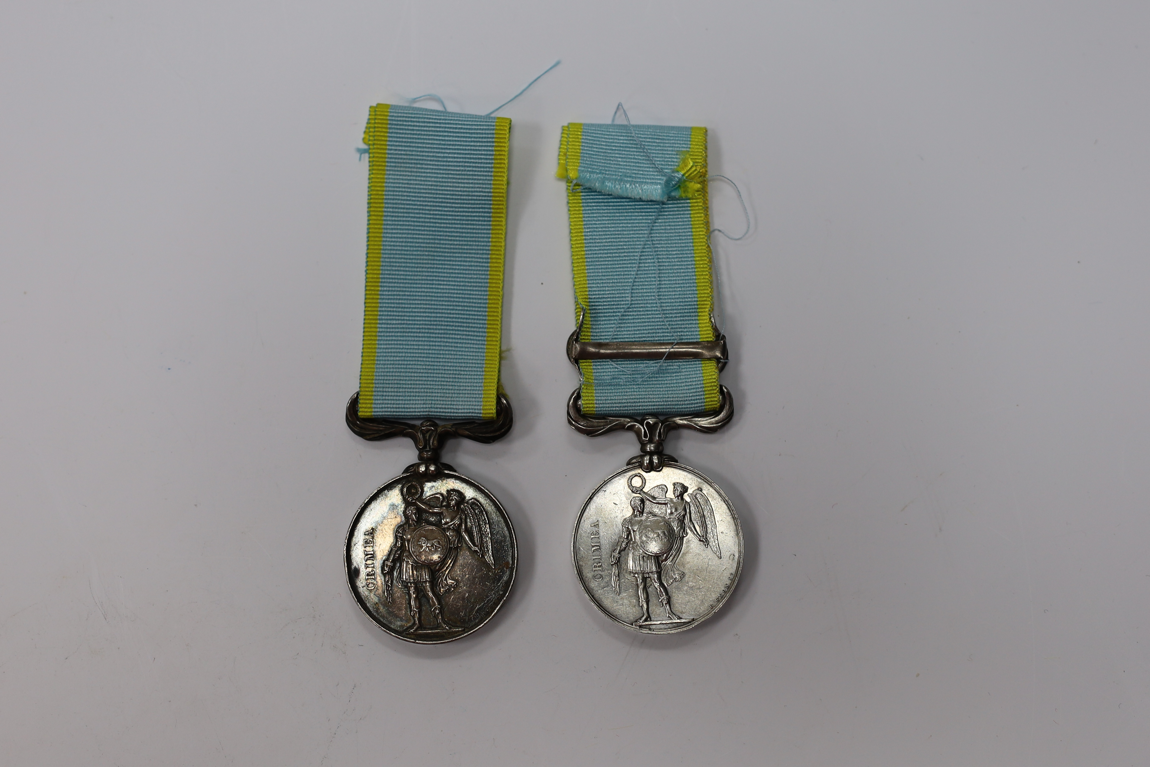 Two Crimea medals, one with Inkermann clasp, both unnamed as issued